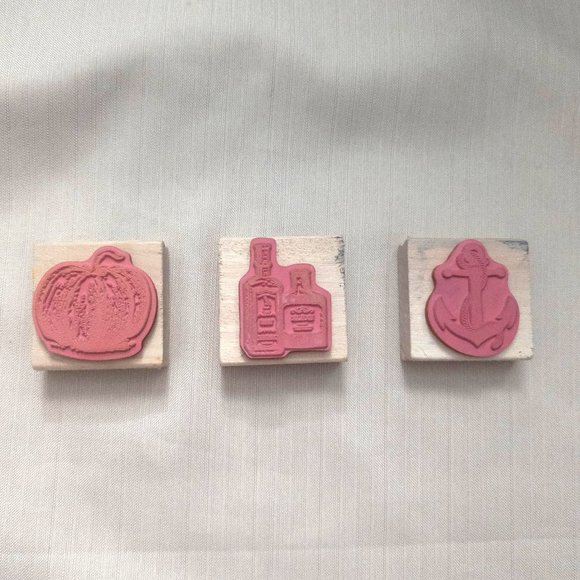 Wooden Stamps | Pumpkin Sailing boat Anchor Wine Bottles | Set of 3 | Crafts - Picture 2 of 9